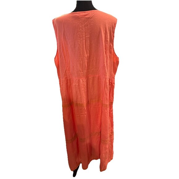 Jane Ashley Women's Sleeveless Comfy Maxi Dress 2XL Orange Embroidered READ - Picture 3 of 5